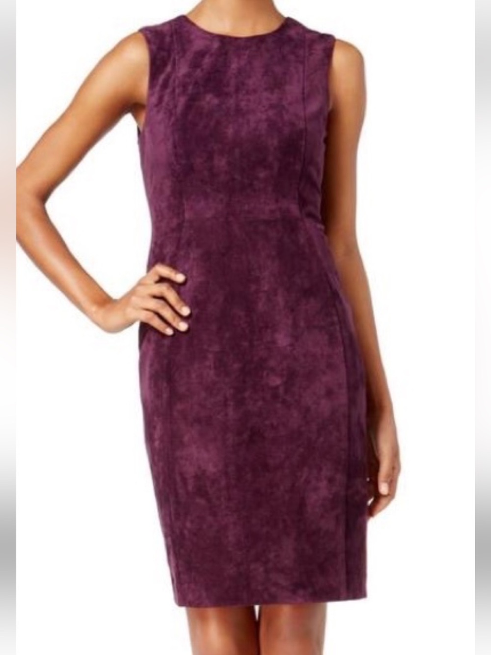 Calvin Klein Deep Plum Suede Midi Sheath Dress